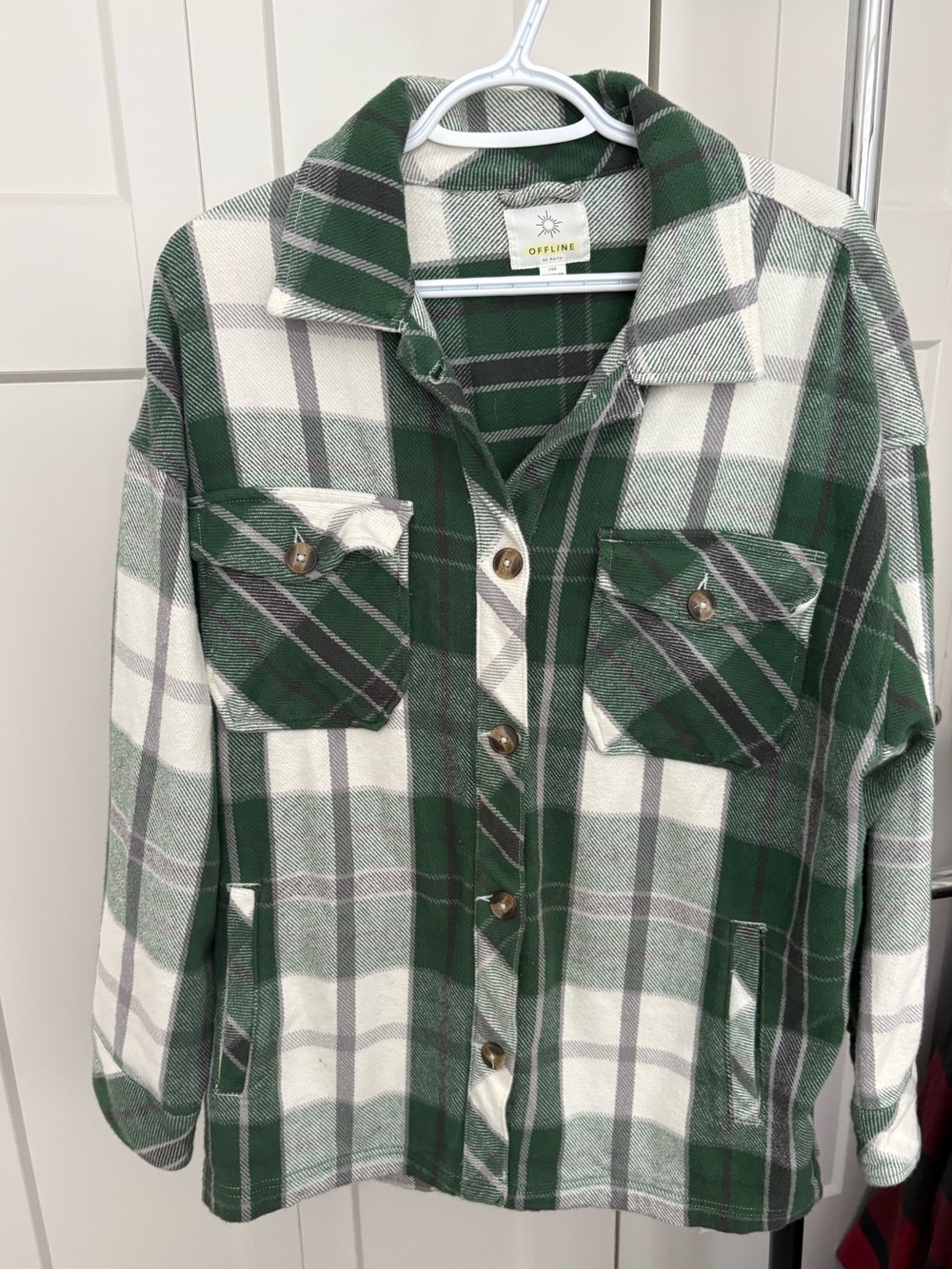 aerie Green and White Plaid Utility Shacket